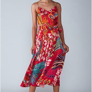 Saaksha & Kinni Pink Printed Summer Dress With Belt Size S
